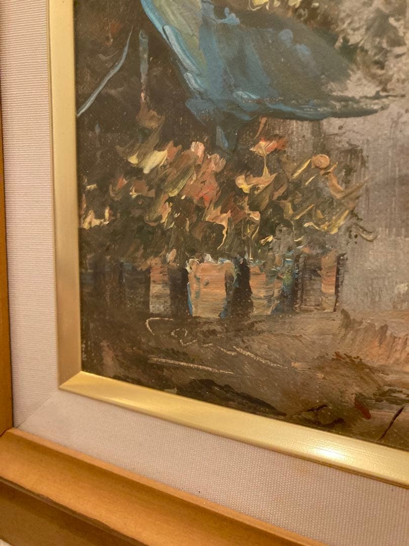 油彩画 街の風景 木製フレーム付きパリー モンマルトルの丘 カーン フランス