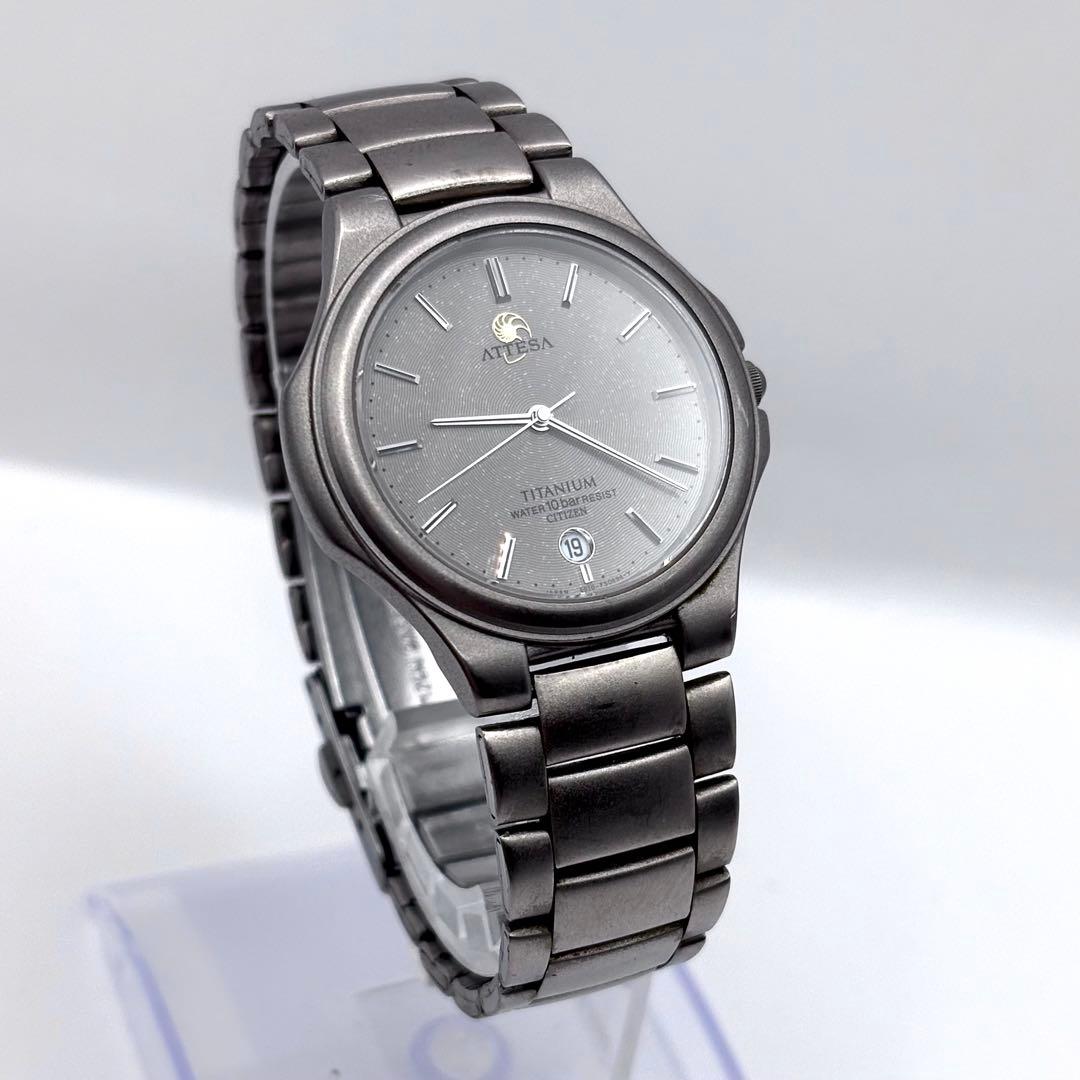稼働品 新品電池 シチズン アテッサ デイト グレー チタン メンズ クォーツ