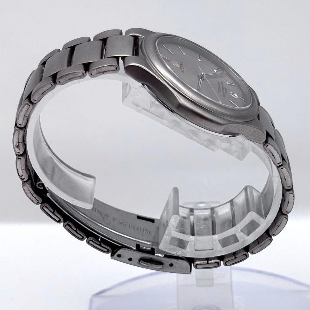 稼働品 新品電池 シチズン アテッサ デイト グレー チタン メンズ クォーツ