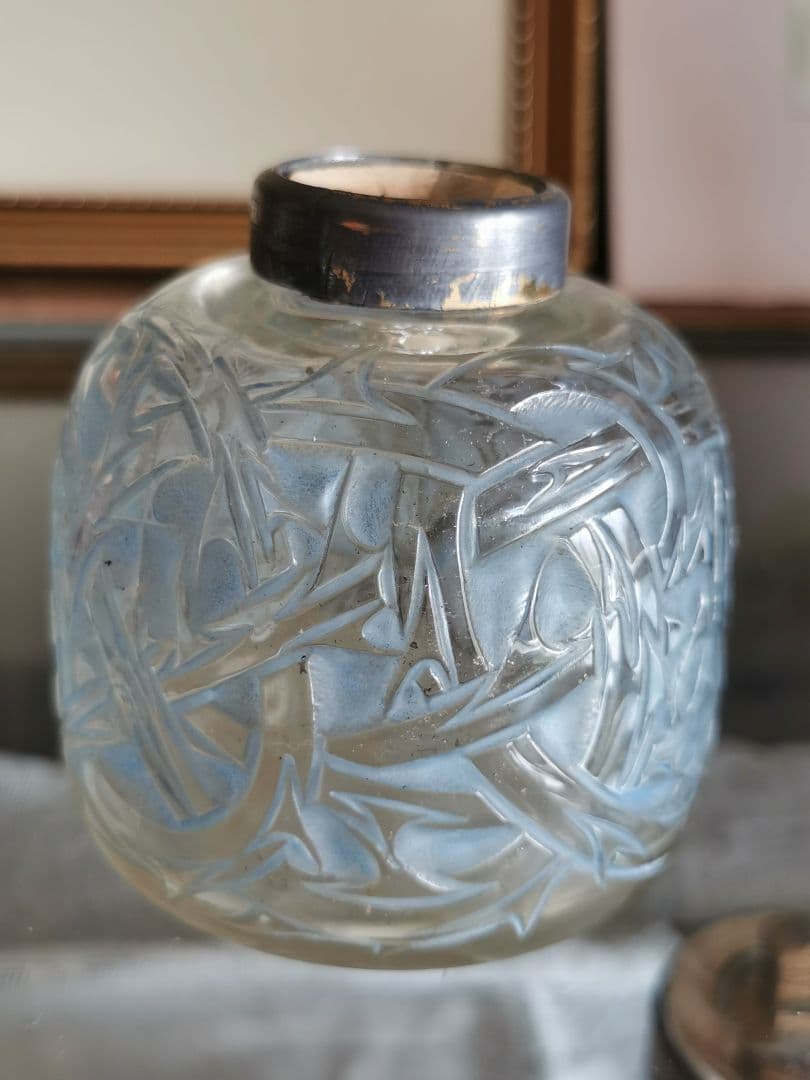 アンティーク ラリック 1920年ブルーパチネ 棘 Epines インク瓶香水瓶