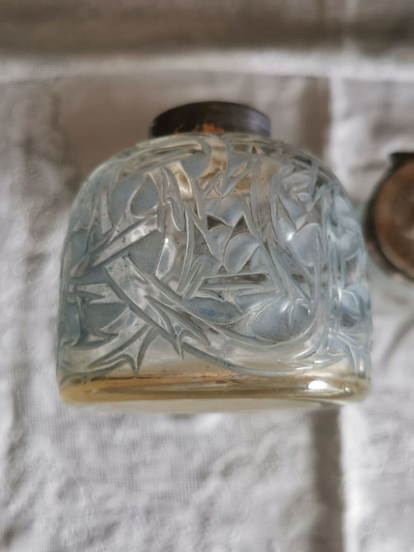 アンティーク ラリック 1920年ブルーパチネ 棘 Epines インク瓶香水瓶