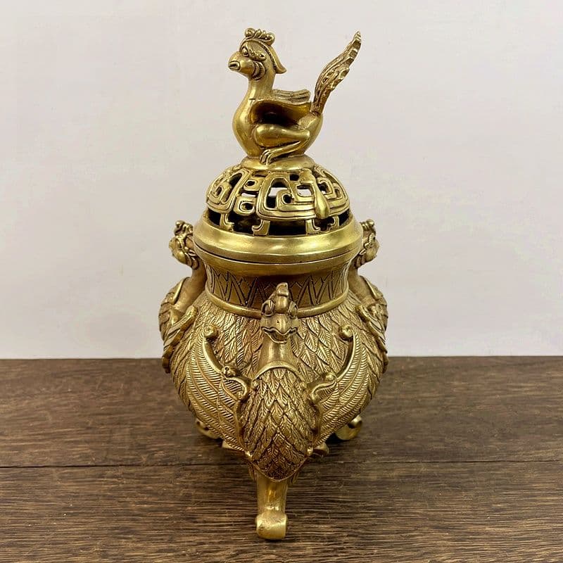 銅器 香炉 三足鳳凰香炉 香薫炉 香道具 装飾品 工芸品 置物