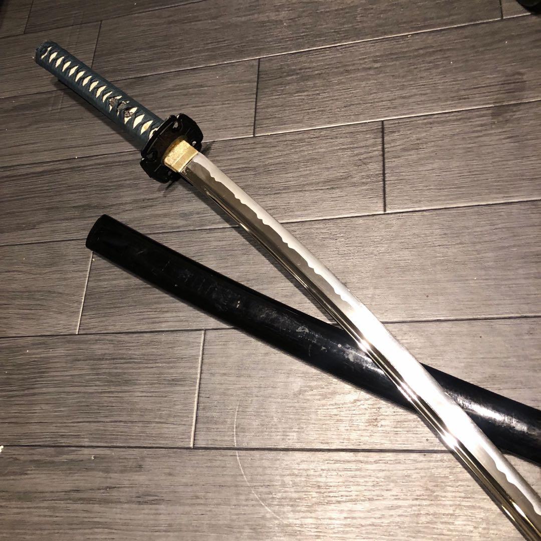 最高級模造刀　高級居合刀　樋入り刀身　青緑拵え　亜合金刀身　名刀