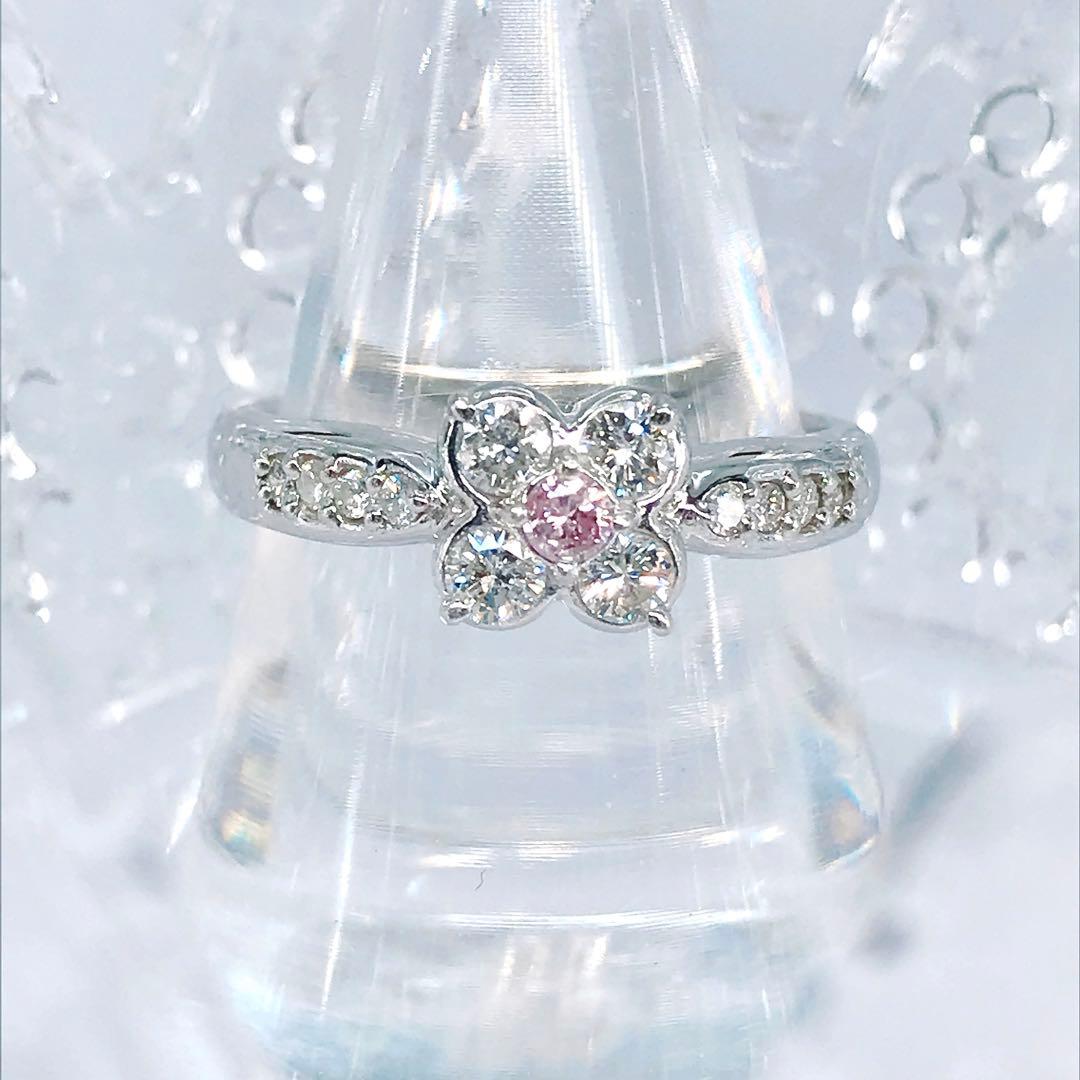 計0.42ct ピンクダイヤモンドリング PT900 フラワー 花 希少石 天然
