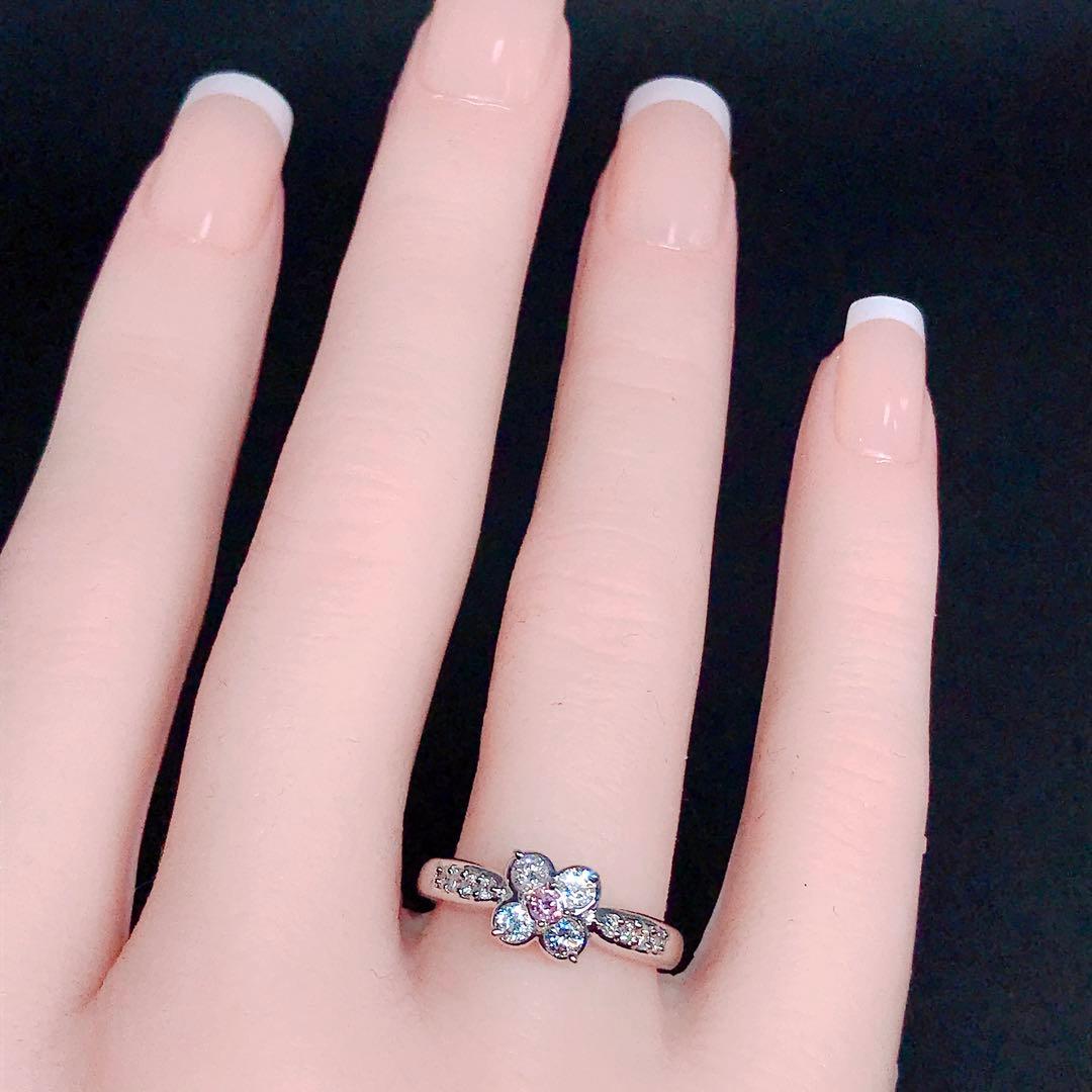 計0.42ct ピンクダイヤモンドリング PT900 フラワー 花 希少石 天然