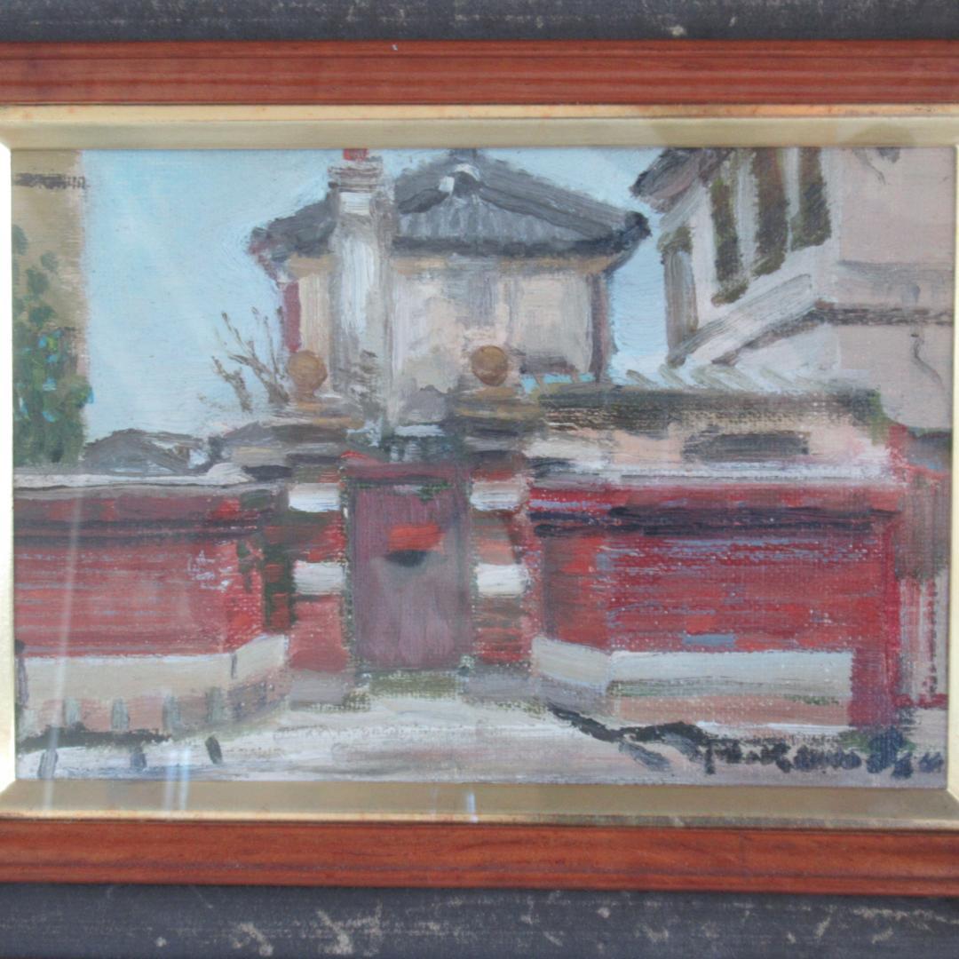 真作保証　小松益喜「山本通り風景」油彩　元額　神戸　異人館画家