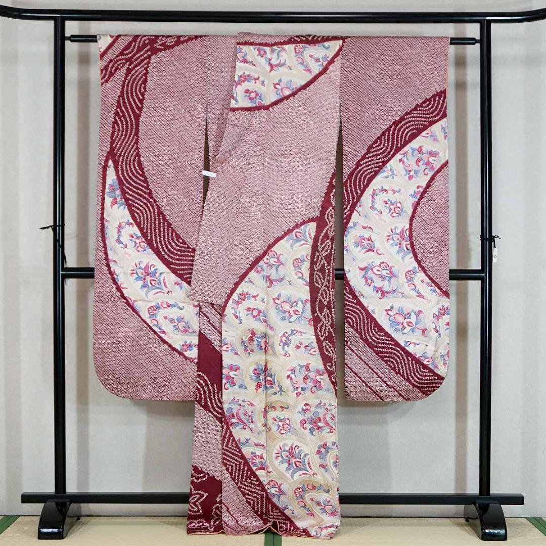 165-170cm　LLサイズ　渋紫　正絹振袖　長じゅばんセット　　a202