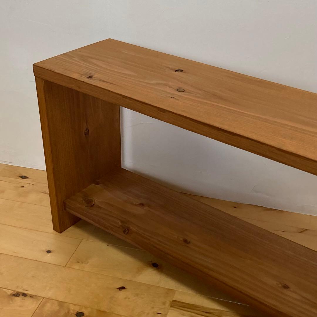 【幅70cm】　天然木一枚板の棚付きスリムベンチ