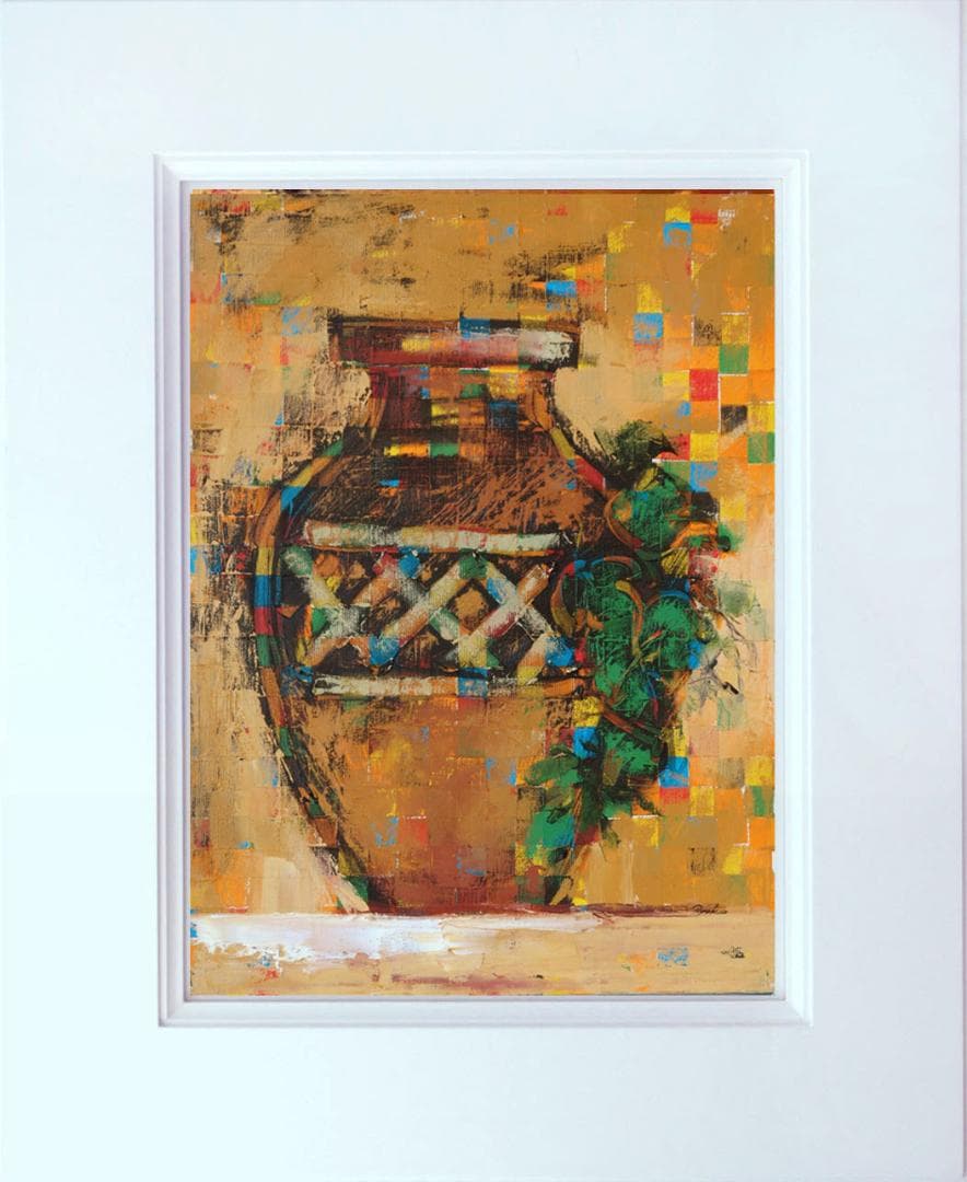 油絵 菅家令子 絵 絵画インテリア額付(黒) uF6-064104 静物 壺 瓶