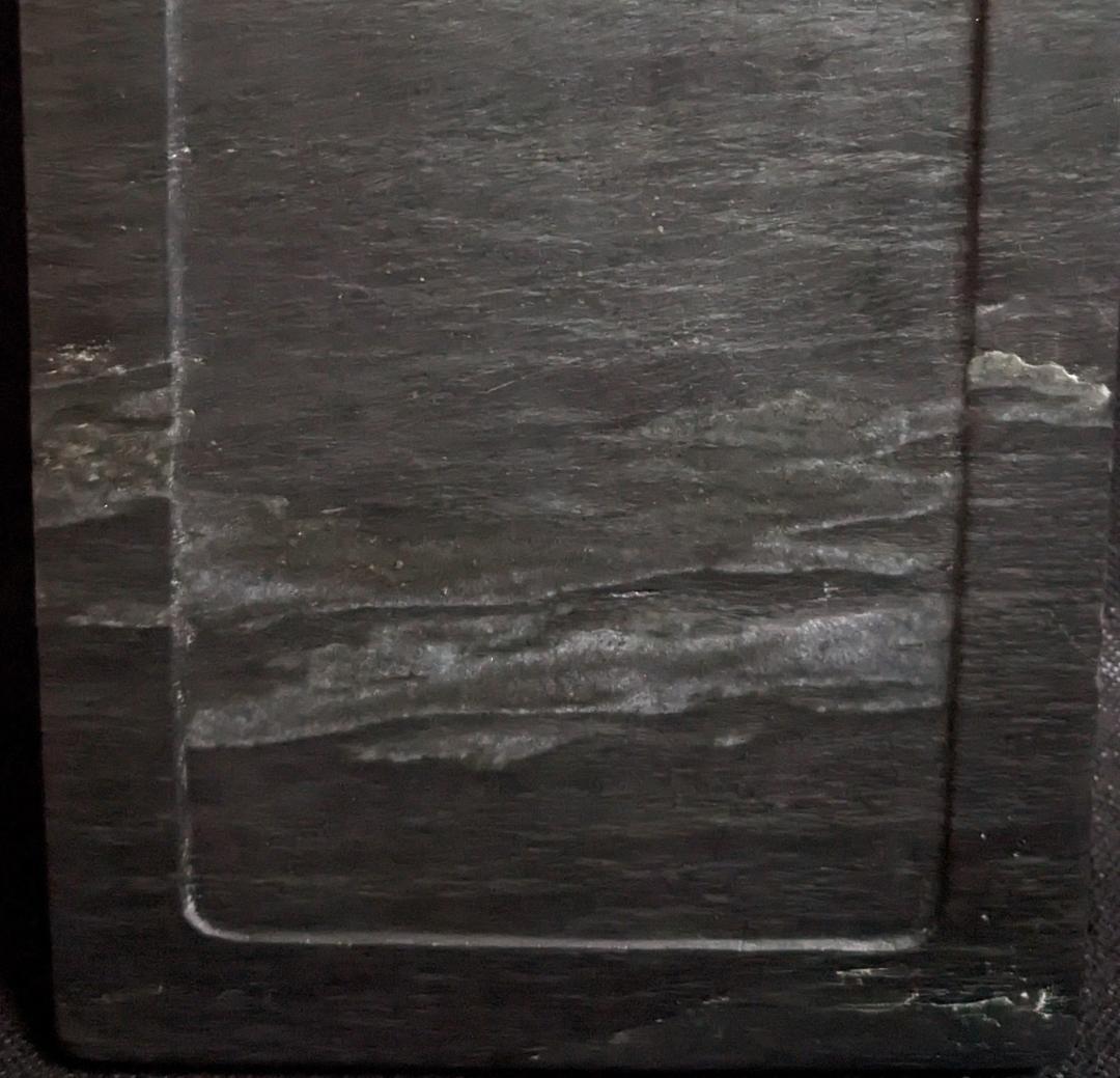 【歙州硯】◆水波眉子紋・銀華紋・銀線の蒼黒美石◆唐木箱◆約八吋の歙硯◆龍尾山