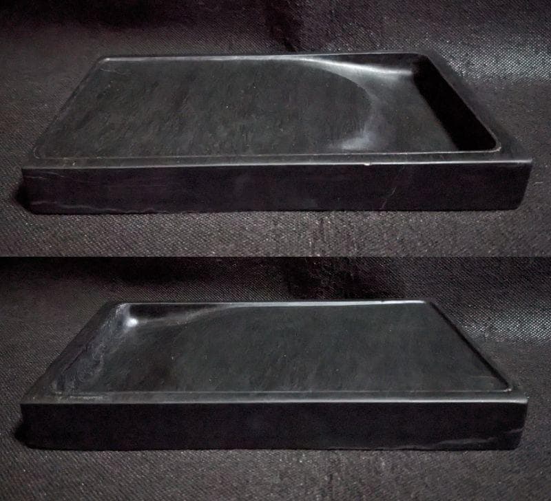 【歙州硯】◆水波眉子紋・銀華紋・銀線の蒼黒美石◆唐木箱◆約八吋の歙硯◆龍尾山