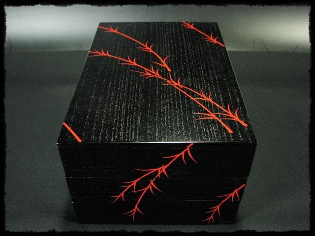 鵬雲斎好 田楽 菓子器 加州 賀峰 朱柳 掻合塗 三段重 裏千家茶道具 f301