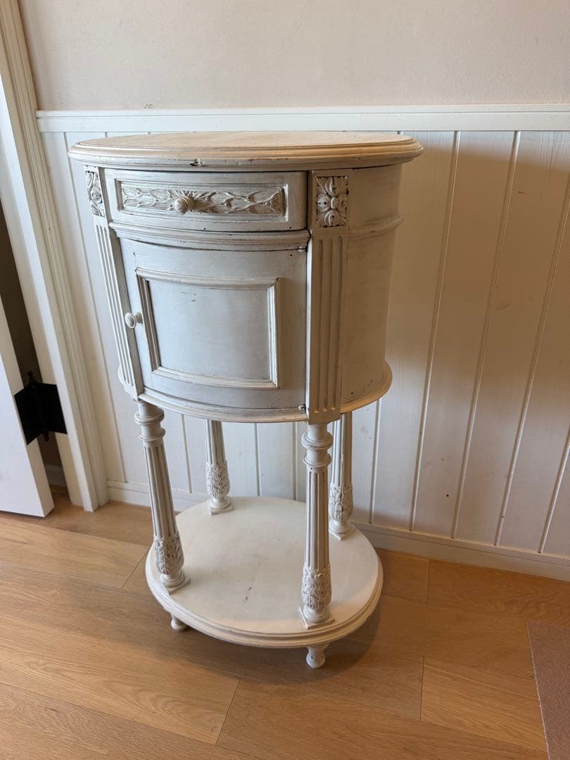 フランスアンティークリペイントクラシックスタイル ホワイトサイドオーバルテーブル