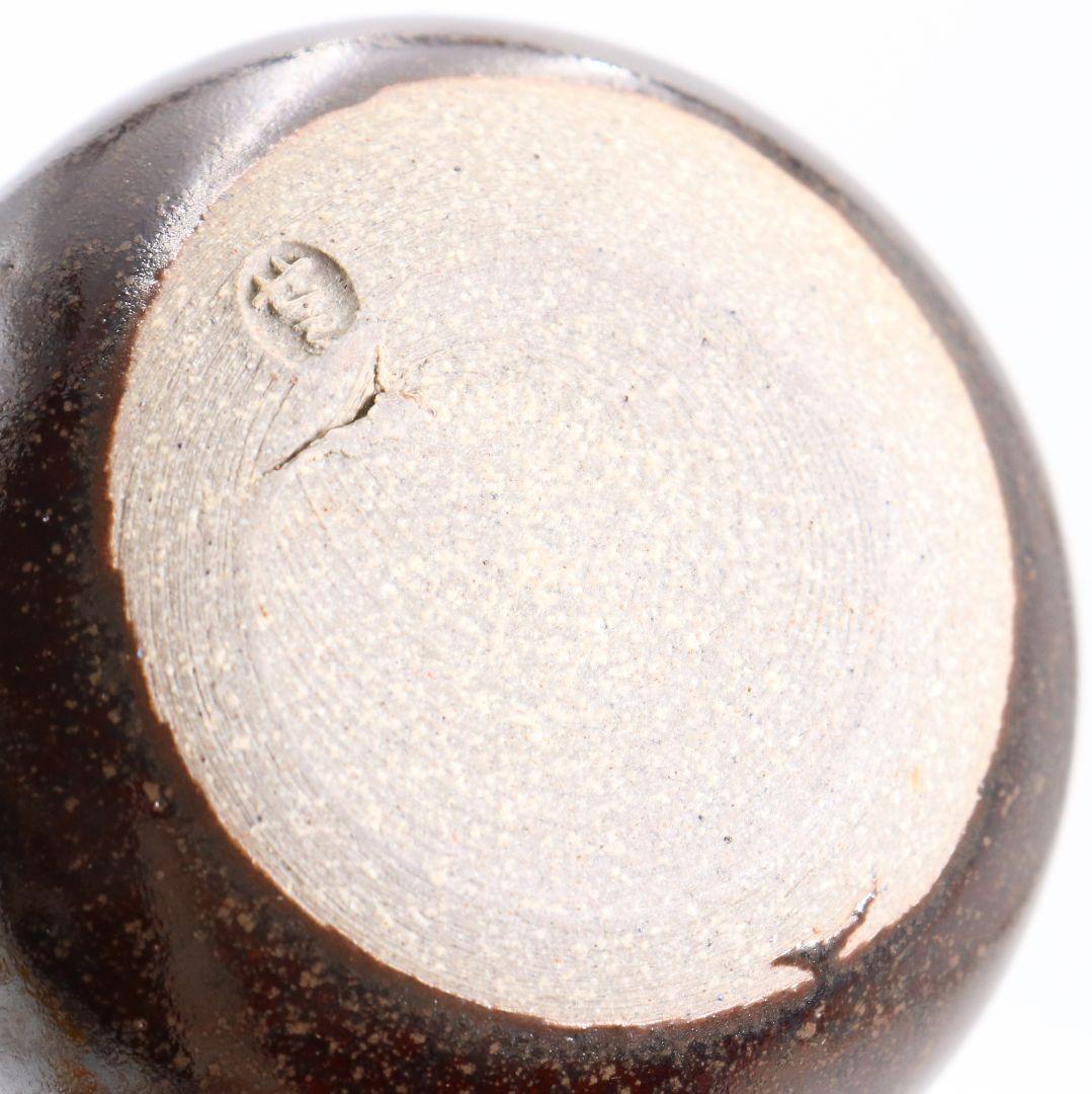 陽炎園 淡海ぜぜ 膳所焼 茄子茶入 仕覆付 茶道具 共箱　V863　N6