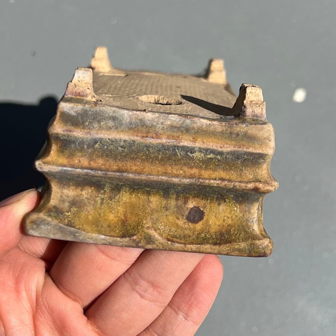 732.日本古鉢 飴釉長方 盆栽鉢 植木鉢 小品盆鉢13.8*7.8*5.2cm