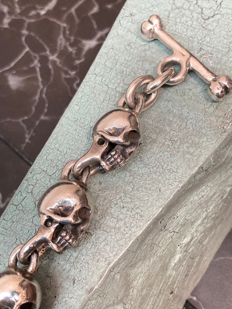 [54] Silver950 / SKULL 8連 ブレスレット ヴィンテージ