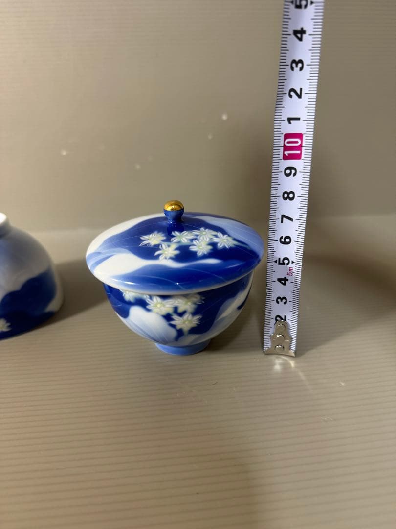 2386 深川製磁　白い花　湯呑　蓋付き　5客　未使用