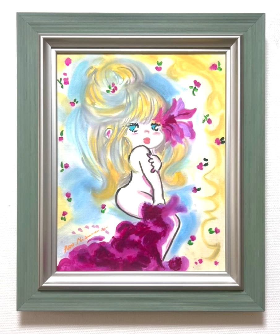 【F6号】東郷青児（婦人像）手描き/表裏サイン有/油彩/アクリル/裏シール有/額