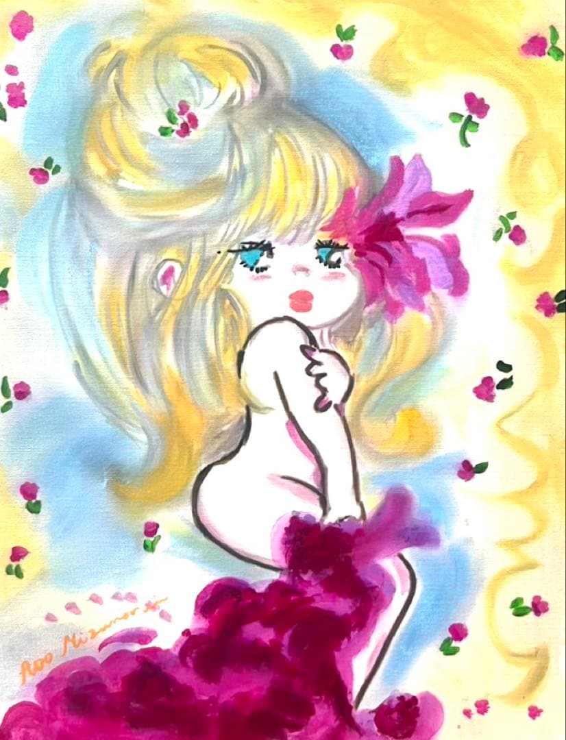 【F6号】東郷青児（婦人像）手描き/表裏サイン有/油彩/アクリル/裏シール有/額