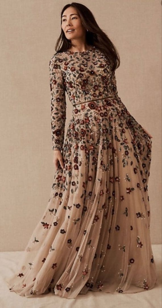 BHLDN 花ベージュ 長袖 ウェディングドレス