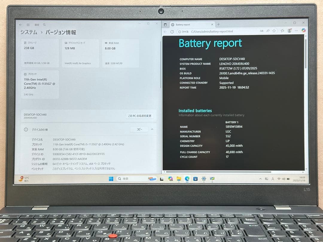 Windowsノート本体 ThinkPad L15 Gen 2 i5-1135G7 8 256 |3052