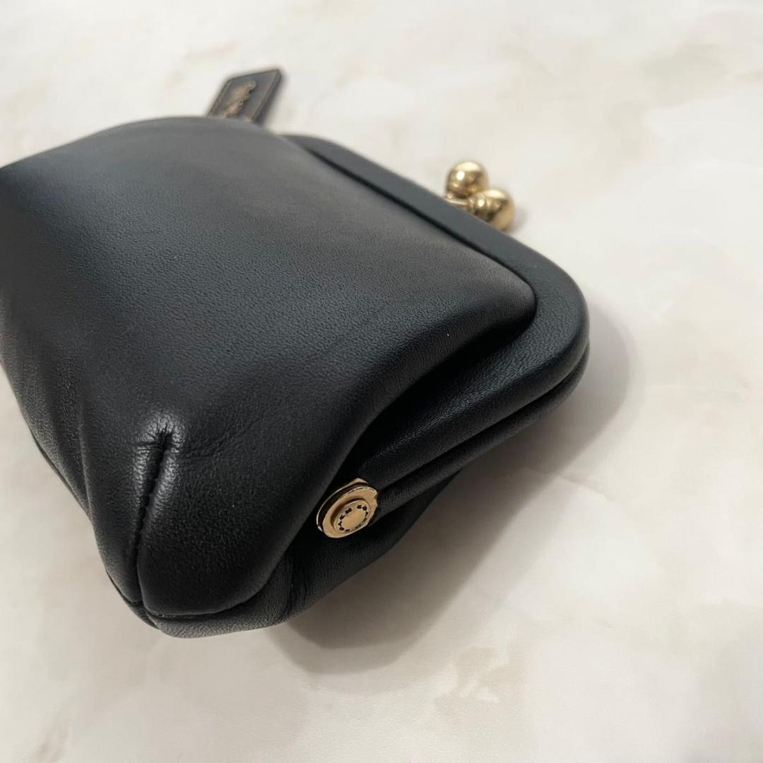 小物 COACH Leather Coin Purse Kiss Lock Black