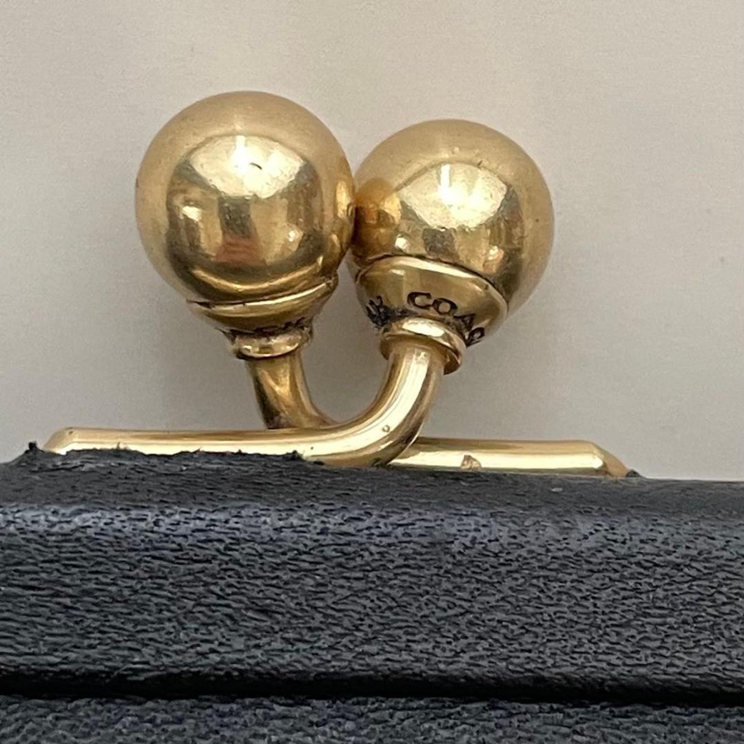 小物 COACH Leather Coin Purse Kiss Lock Black