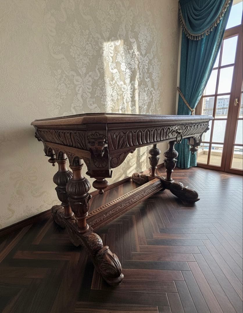 フランス アンティーク家具　19世紀後半 オーク無垢 ドルフィンレッグ テーブル