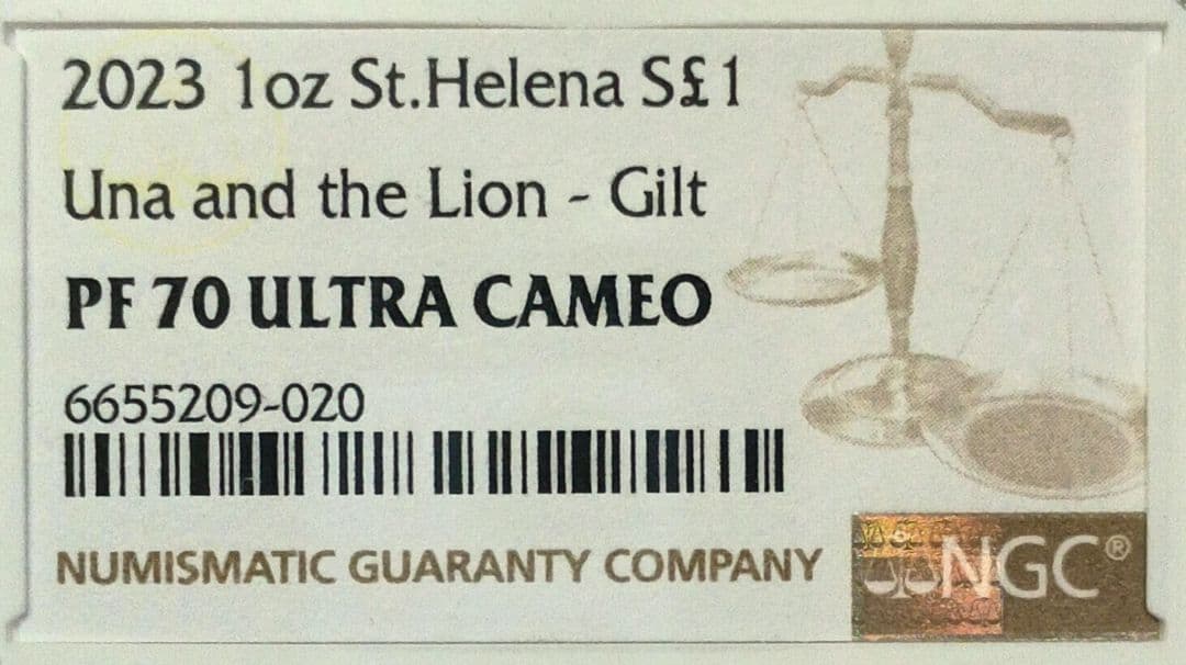 2023 ウナとライオン 1oz £1ゴールドプレート銀貨 NGCPF70UC②