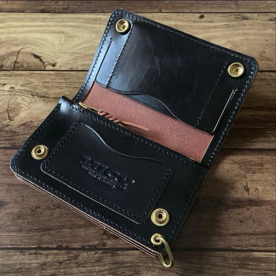 【としぽん】ミドルトラッカーウォレット 茶芯ブラック【お札を折らずに収納】