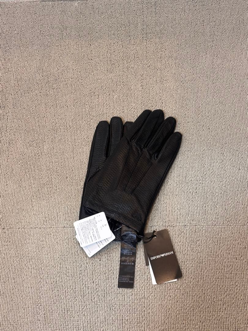 ARMANI 黒 メッシュグローブ 合成繊維