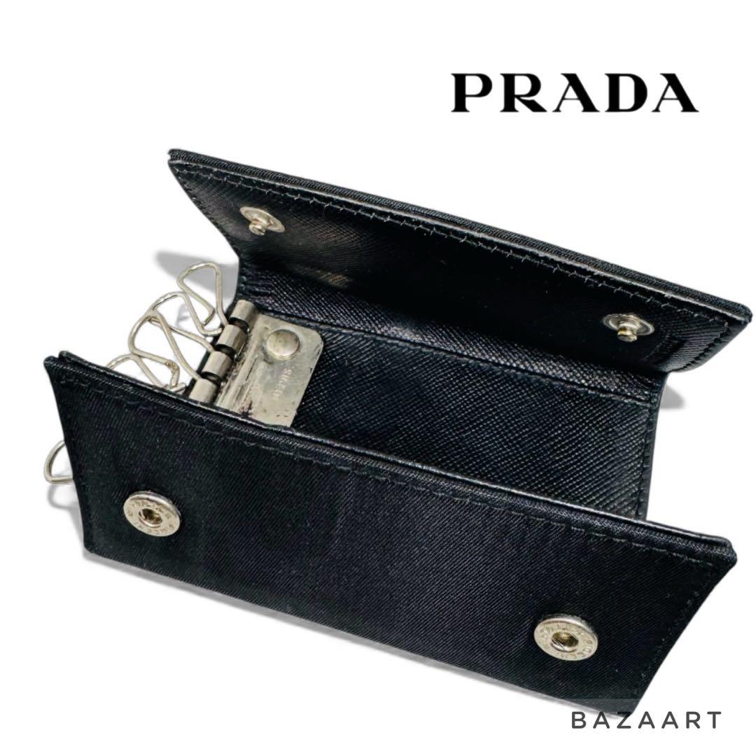 PRADA プラダ ナイロン レザー 6連キーケース 三角メタルロゴ 黒ブラック