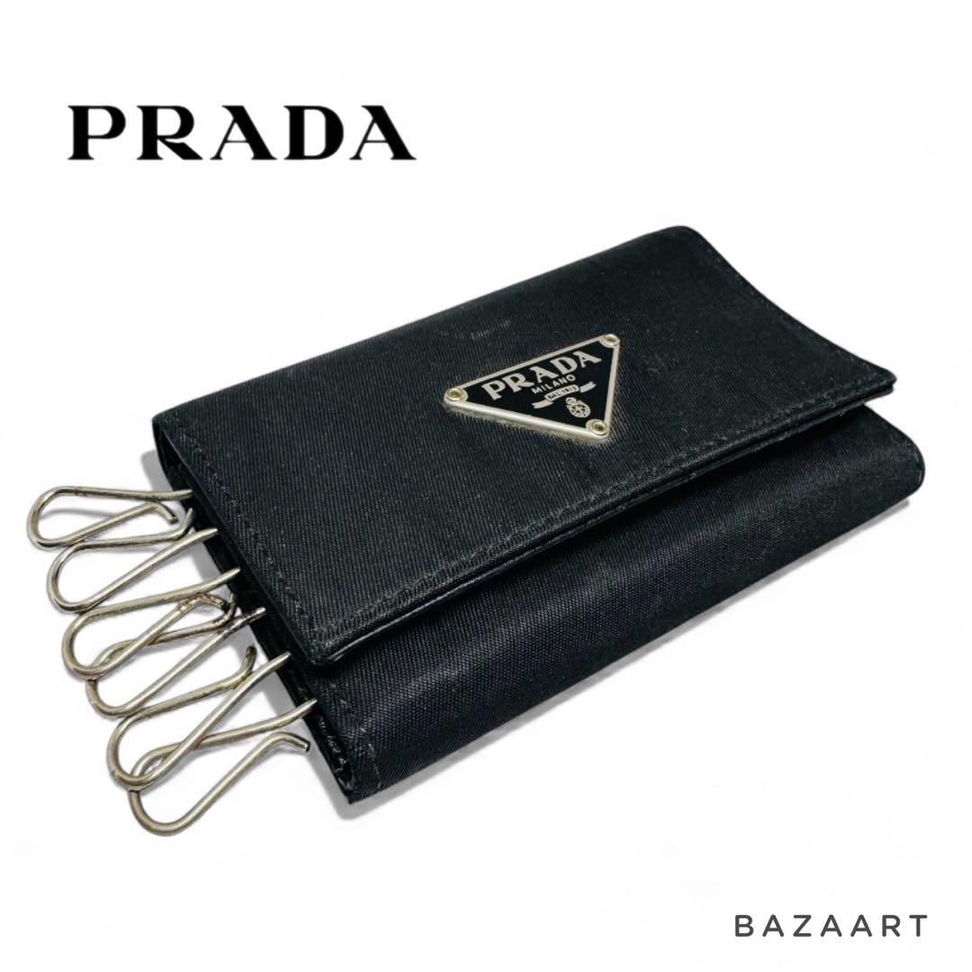 PRADA プラダ ナイロン レザー 6連キーケース 三角メタルロゴ 黒ブラック