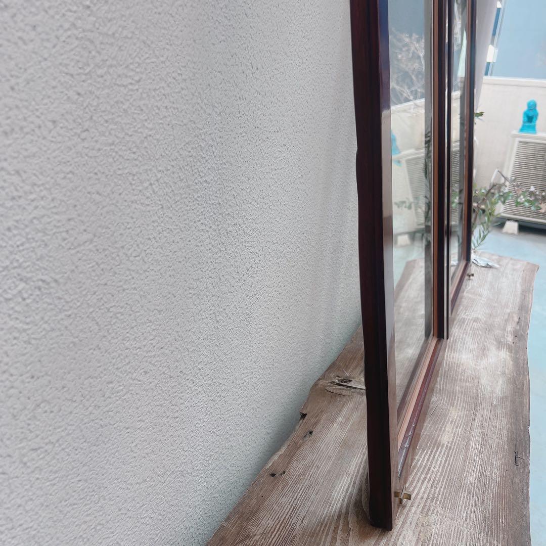 美品　中国の古い装飾扉　ドア　竹模様　木製　観音扉　両面ガラス　建具