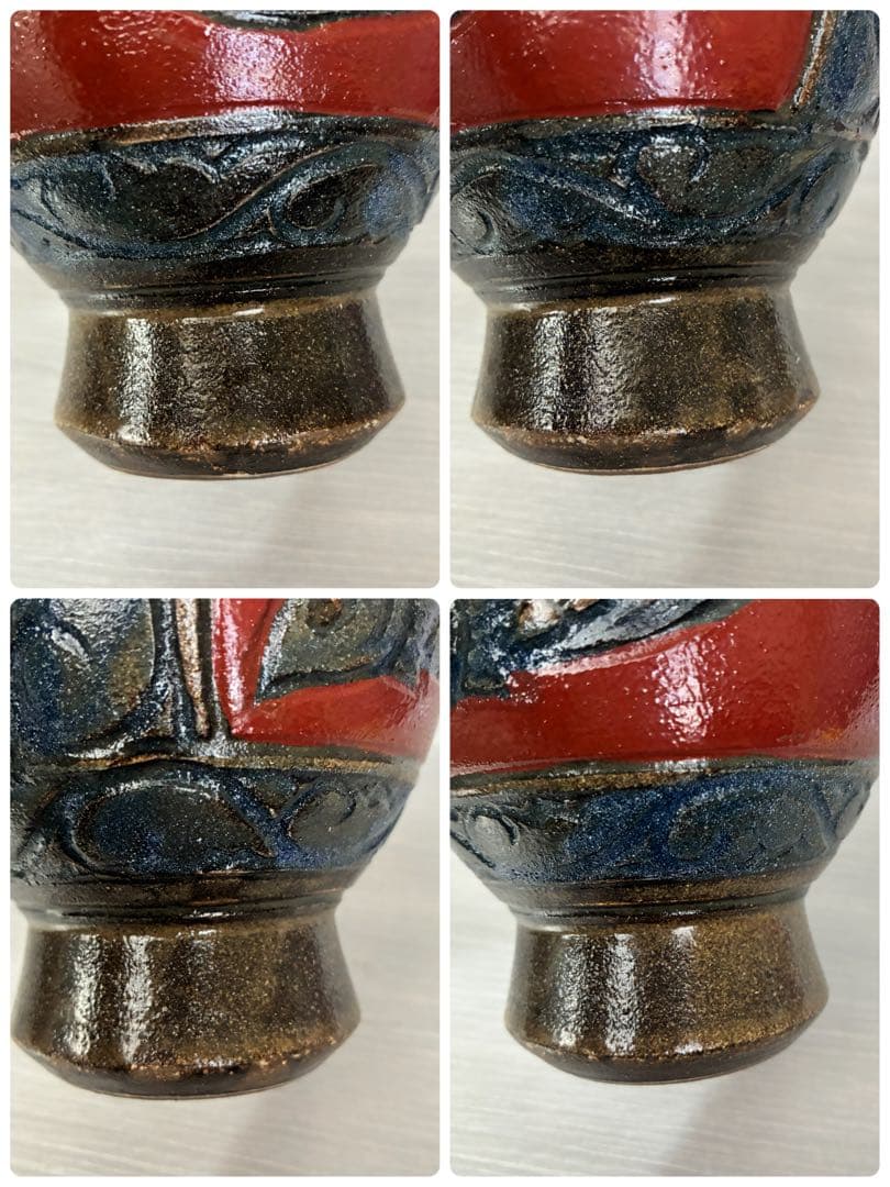 壺屋焼　小橋川清正　赤絵　魚紋　花瓶　沖縄　花器　インテリア　壺　工芸品