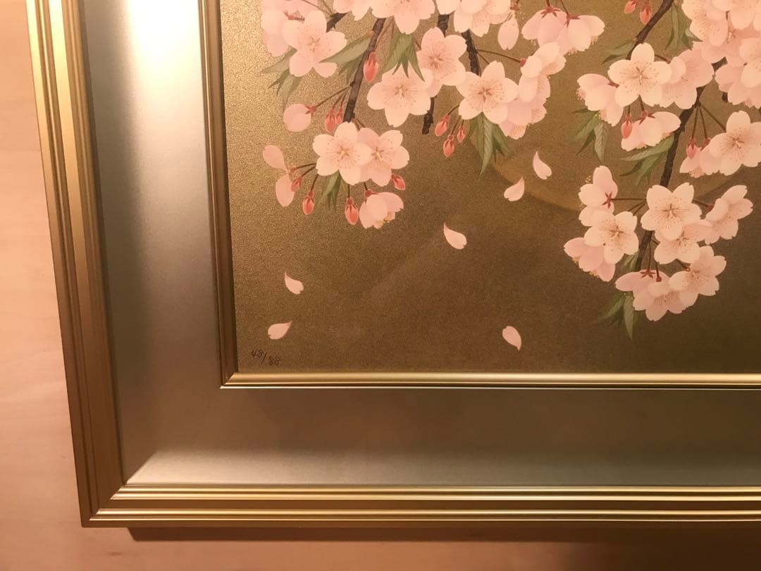 森田りえ子　「枝垂れ桜」　リトグラフ　直筆サイン・落款・作品証明シール有り