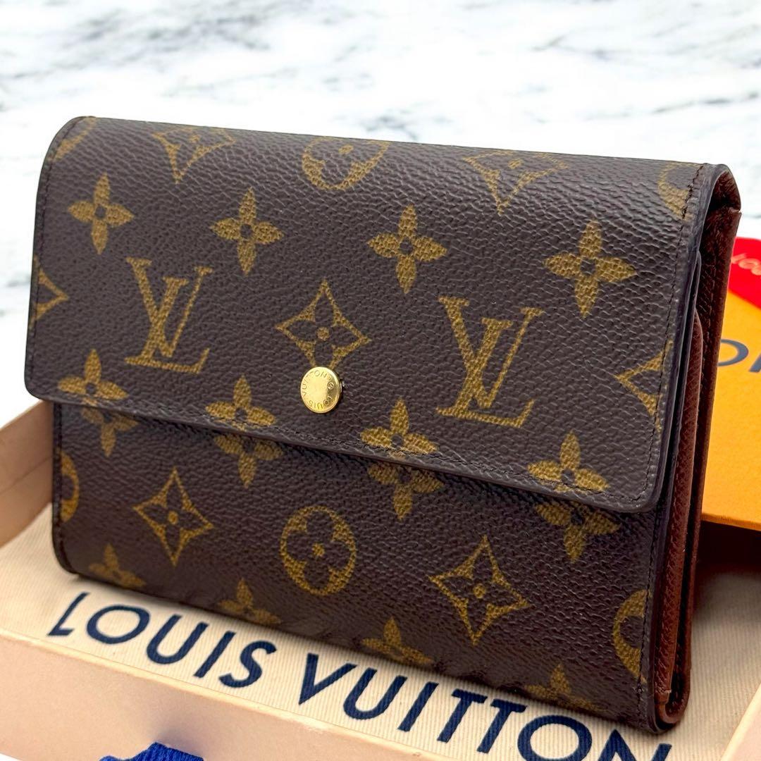 【極美品】ルイヴィトン　モノグラム　エテュイパピエ　三つ折り財布　財布　ブラウン