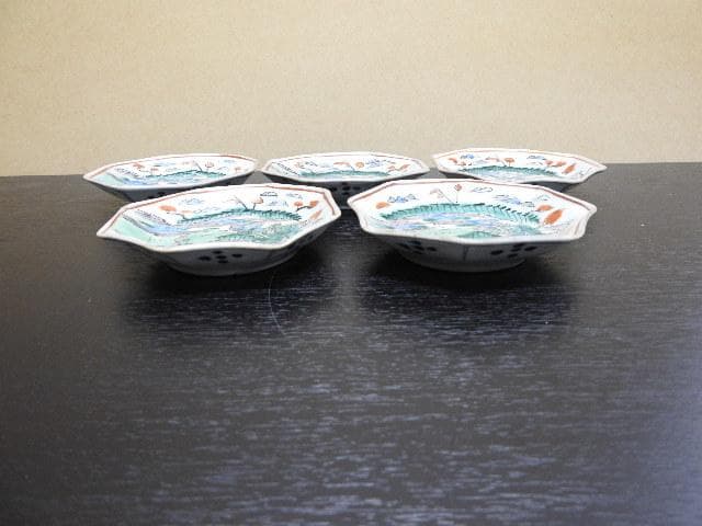 伊万里　色絵八角小皿　5客　MA299