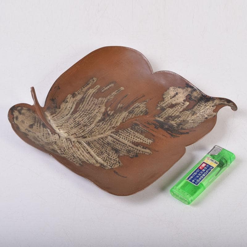 高岡銅器　西村義光作　鋳銅　葉形　盆　共箱　V　8542