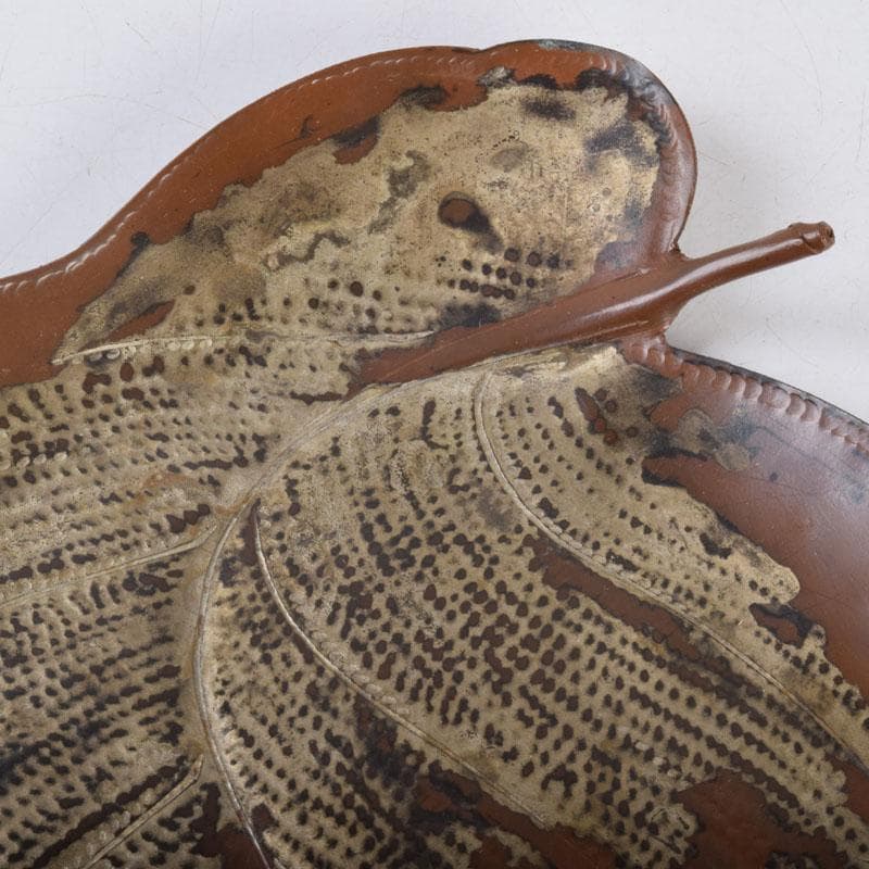 高岡銅器　西村義光作　鋳銅　葉形　盆　共箱　V　8542