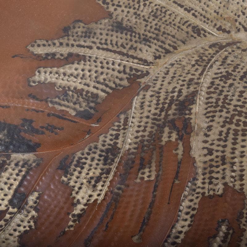 高岡銅器　西村義光作　鋳銅　葉形　盆　共箱　V　8542