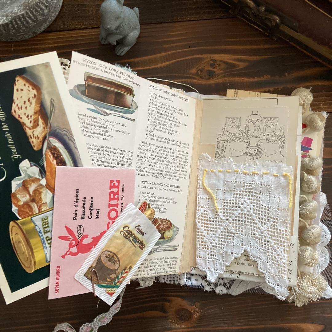 junk journal ジャンクジャーナル雑記帳　平袋　紙ものセット付き