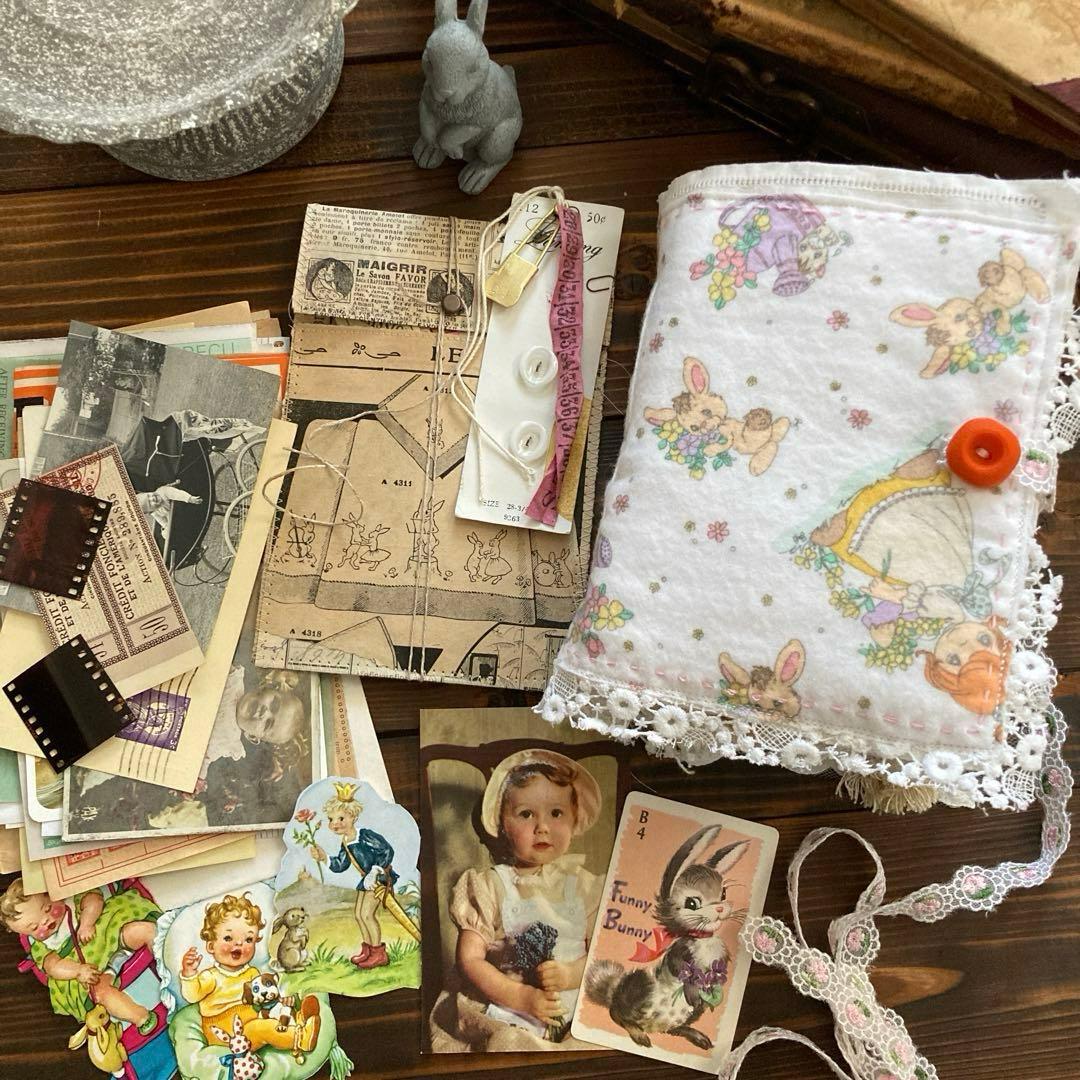 junk journal ジャンクジャーナル雑記帳　平袋　紙ものセット付き