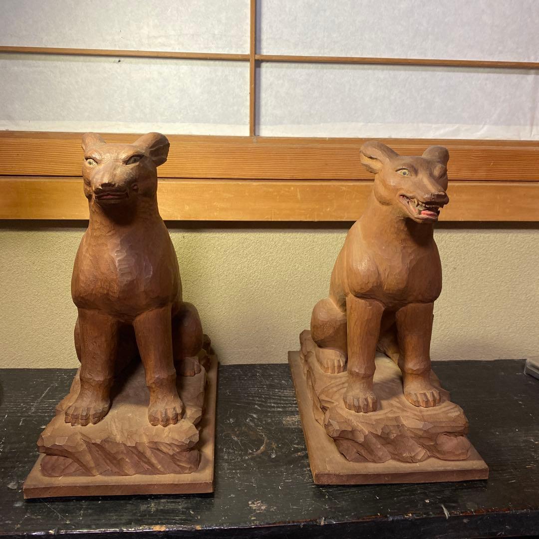 仏師　立川金禄作　木彫狛犬一対セット