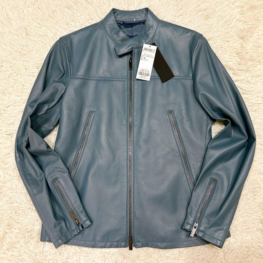 2023年　新品　ジョゼフ　シングルライダース　レザージャケット　ブルゾン　青