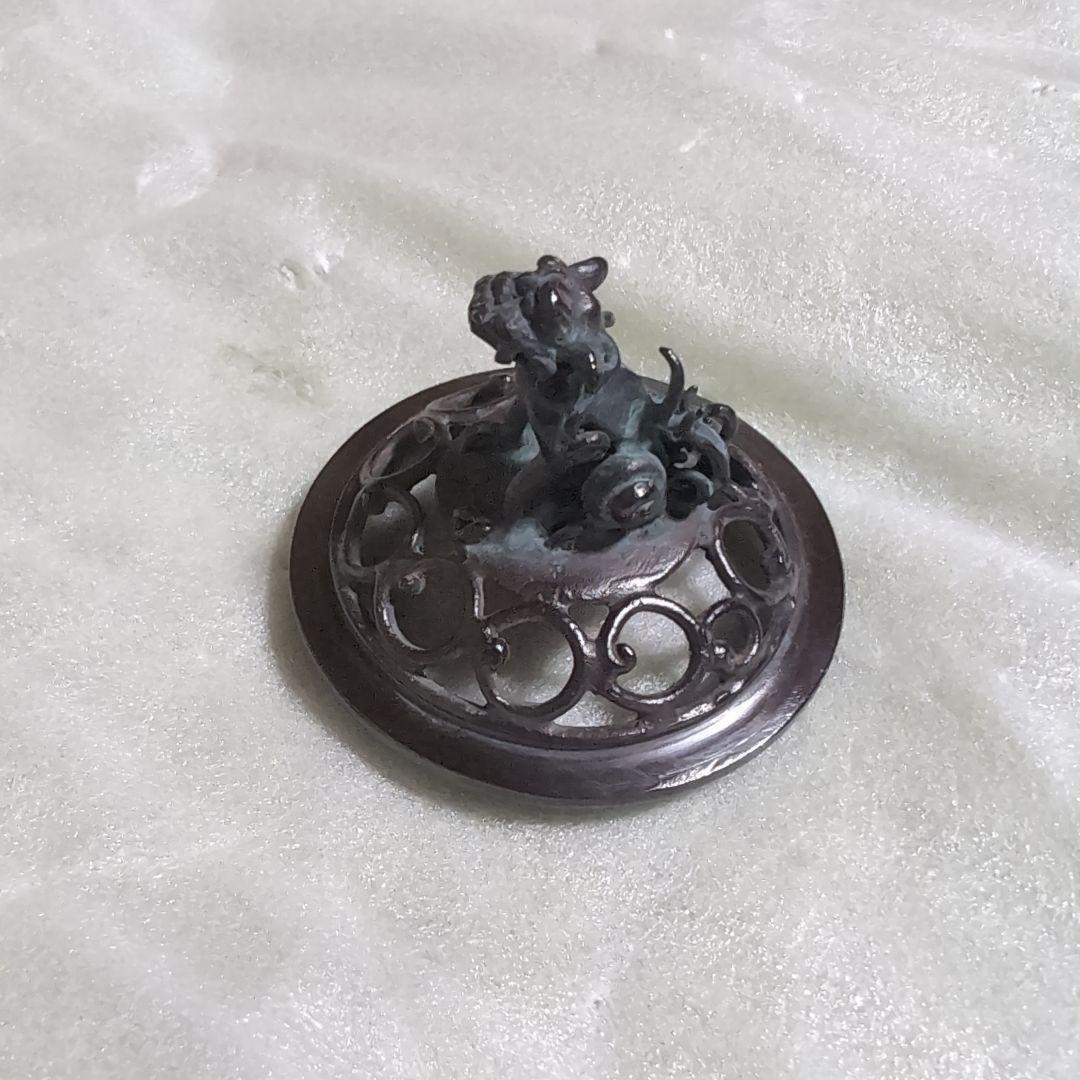 1817 高岡銅器　須賀七郎作　月芳　蝋型鋳銅　三獅子　香炉　時代物