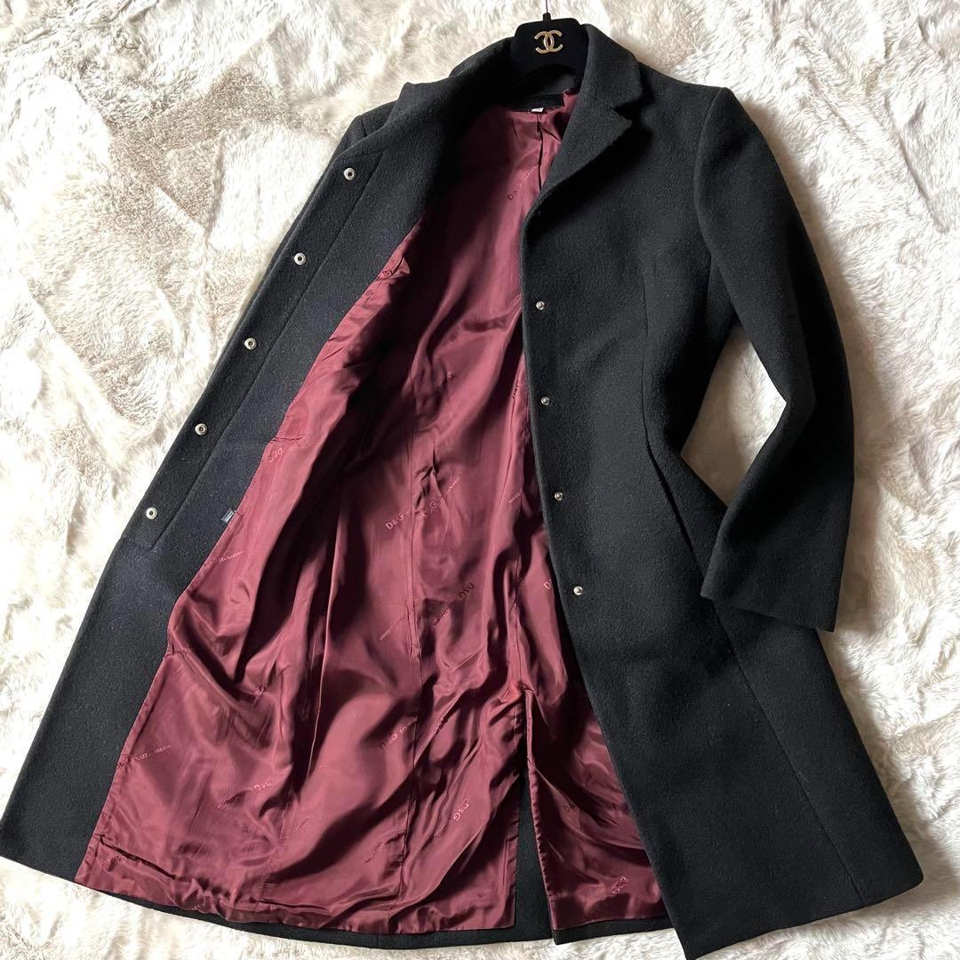 ★ドルチェ&ガッバーナ　チェスターコート　マキシ丈　ブラック　裏地パープル　比翼