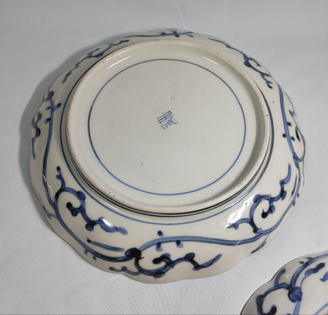 萩唐草七寸皿　三枚　古伊万里