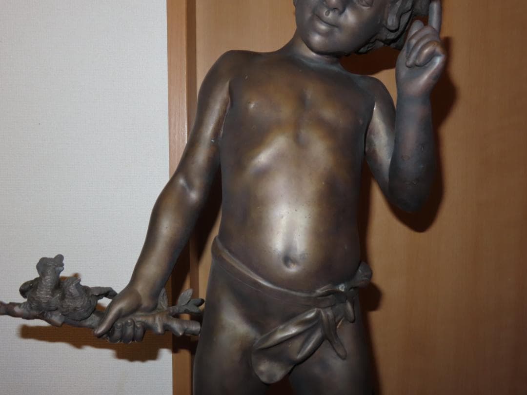 フランス彫刻家オーギュスト・モロー「少年と小鳥」 ブロンズ像　銅像　引き取り限定
