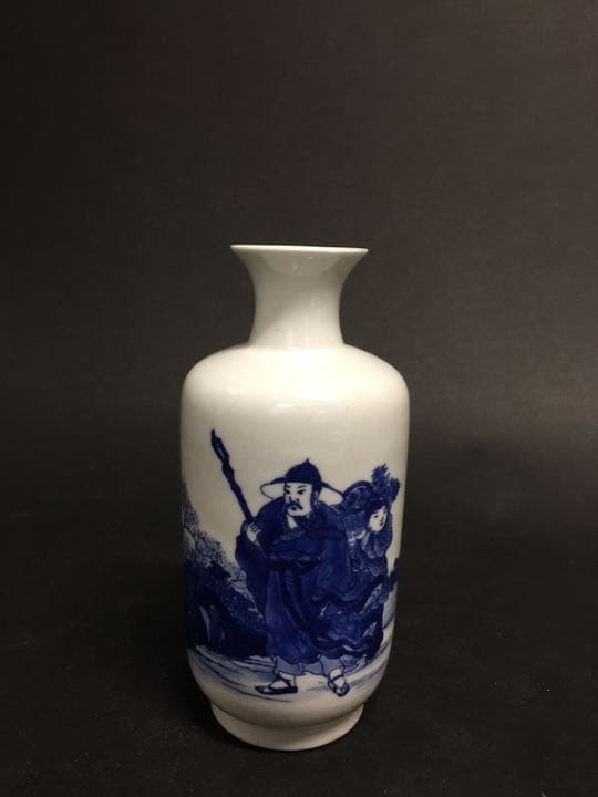 染め付き 花入 花生 青花花瓶 在銘 馬骀画